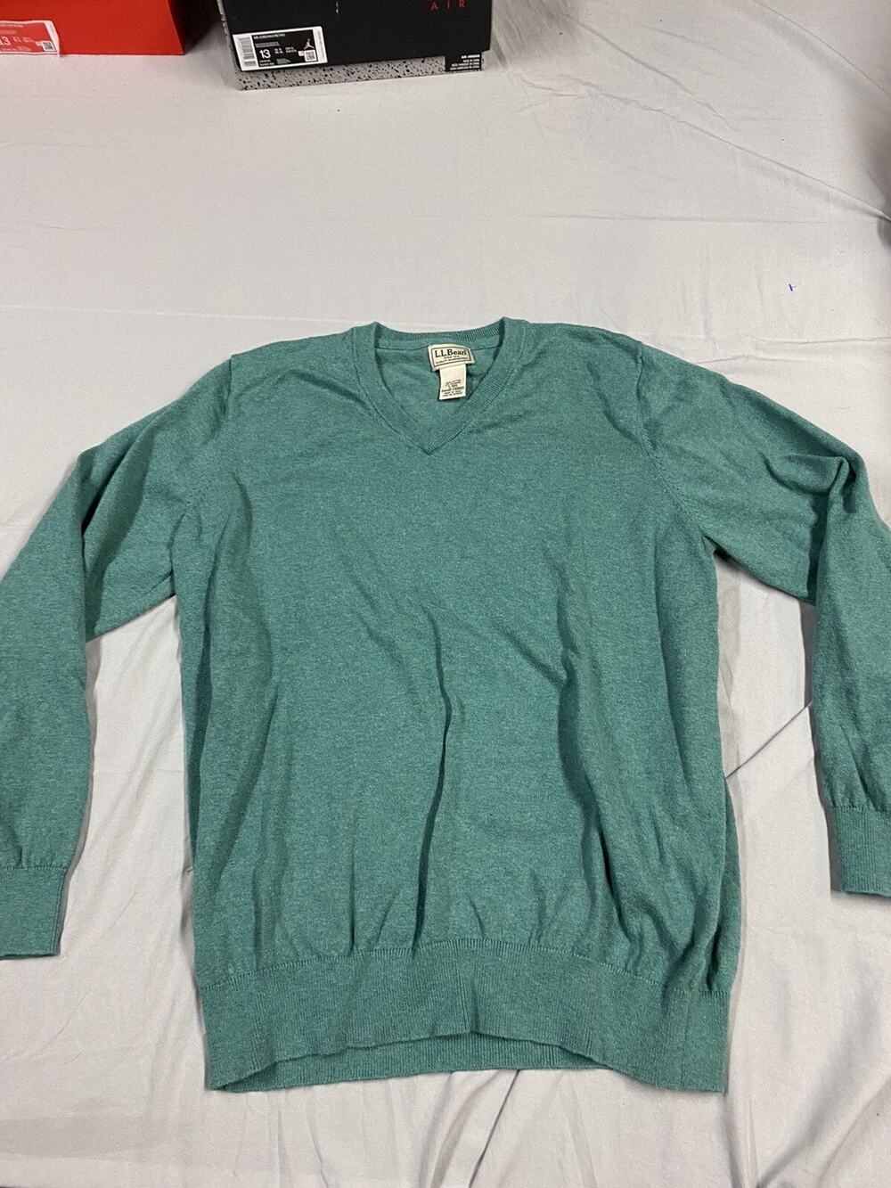 LL Bean Mens Size Large Long Sweater Jacket Blue Button Long Sleeve